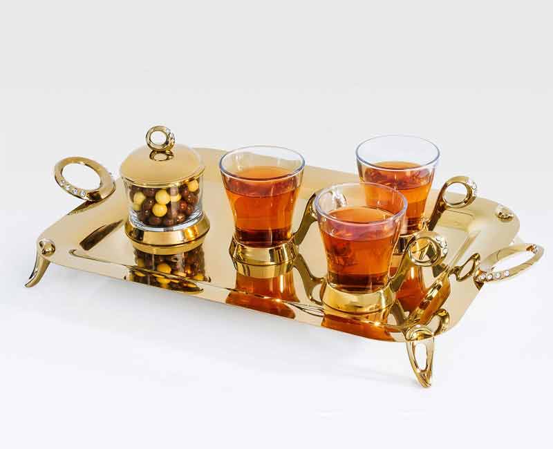 سرویس چایخوری تک استیل سری نگین دار طلایی کد 781G